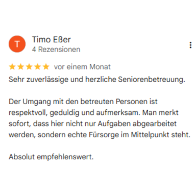 Betreuung, die überzeugt 5 Sterne Bewertung zur Betreuung von Senioren im eigenen Zuhause in Korschenbroich