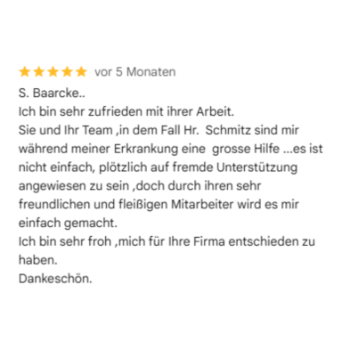 5 Sterne Bewertung – Seniorenbetreuung Korschenbroich Google Bewertung zur Seniorenbetreuung in Korschenbroich mit 5 Sternen